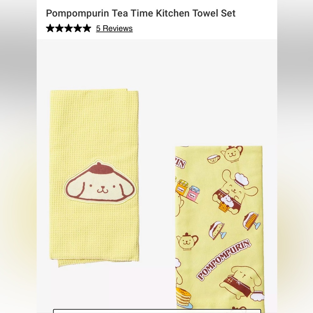 NWT Pompompurin Tea Time Kitchen Dish Towel Set of 2